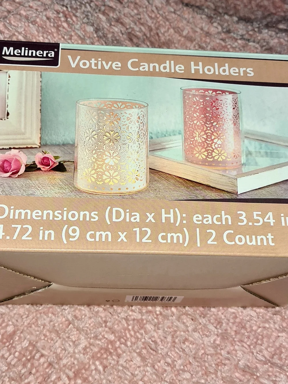 New 4 boxes of 2 Floral Cutout Votive Candle Holders in White and Pink (8 total)